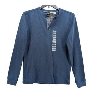 Members Mark Thermal Henley Tee S Blue Long Sleeve Tshirt Waffle Knit Layering
